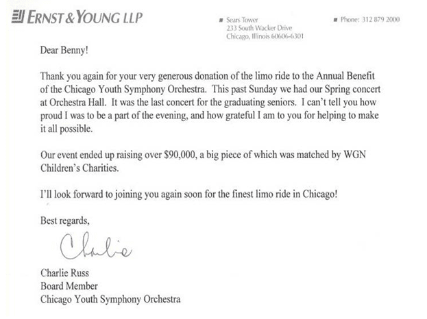 A letter from the chicago youth symphony orchestra